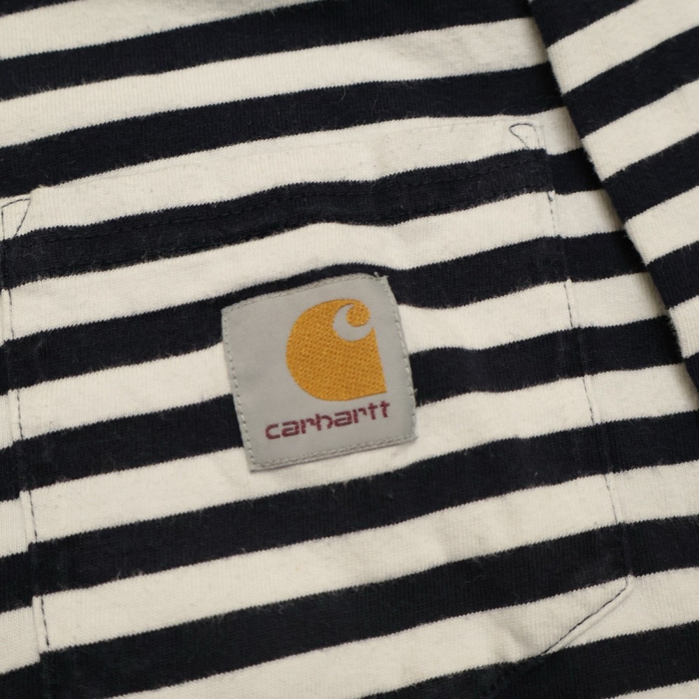 Carhartt Work In Progress L/S Barkley Pocket T-Shirt Cotton Navy White Striped S - Picture 2 of 7